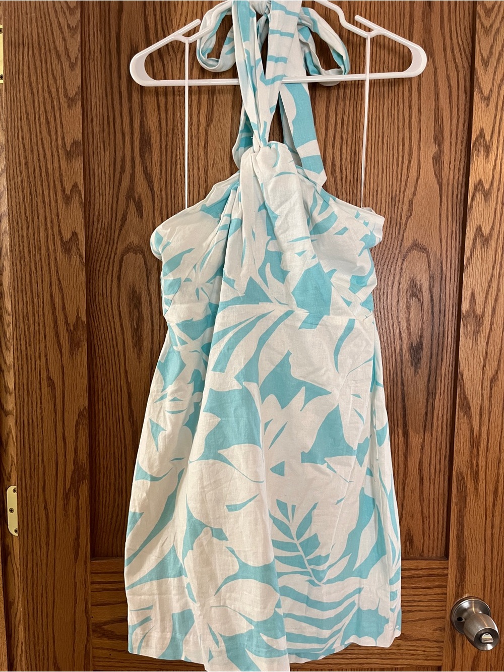 Ann Taylor White and Light Blue Tropical Halter One-Piece